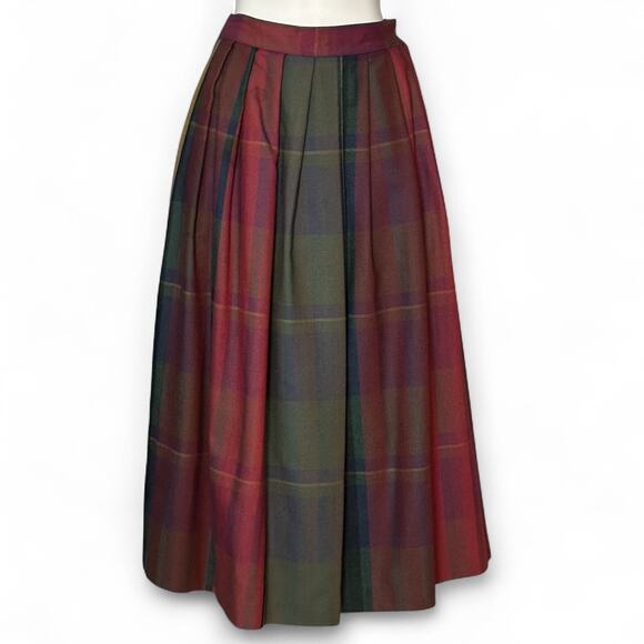 Vintage 80s Liz Claiborne Pleated Midi Skirt Sz 8 Tartan Plaid Lined Cottagecore - Picture 1 of 11